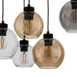 Lámpara colgante Cubus, 74 cm, 6 luces, transparente/miel/marrón, cristal