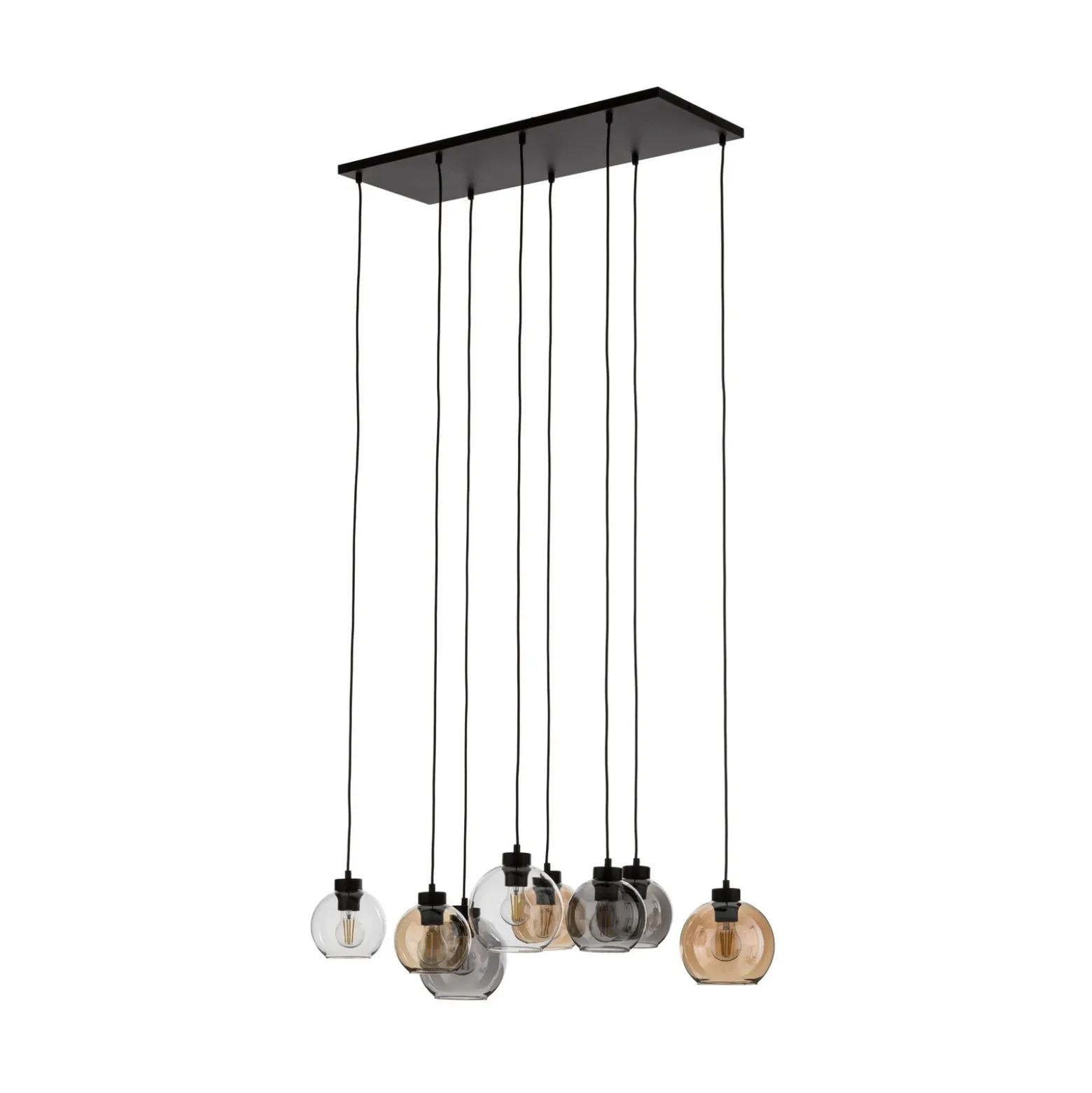 Lámpara colgante Cubus, 68 cm, 8 luces, transparente/miel/marrón, cristal