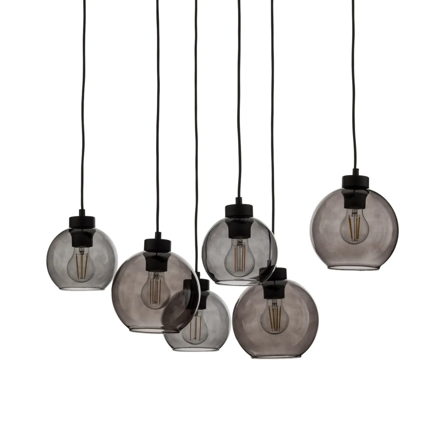 Lámpara colgante Cubus, gris humo, cristal, 74 cm de largo, 6 luces