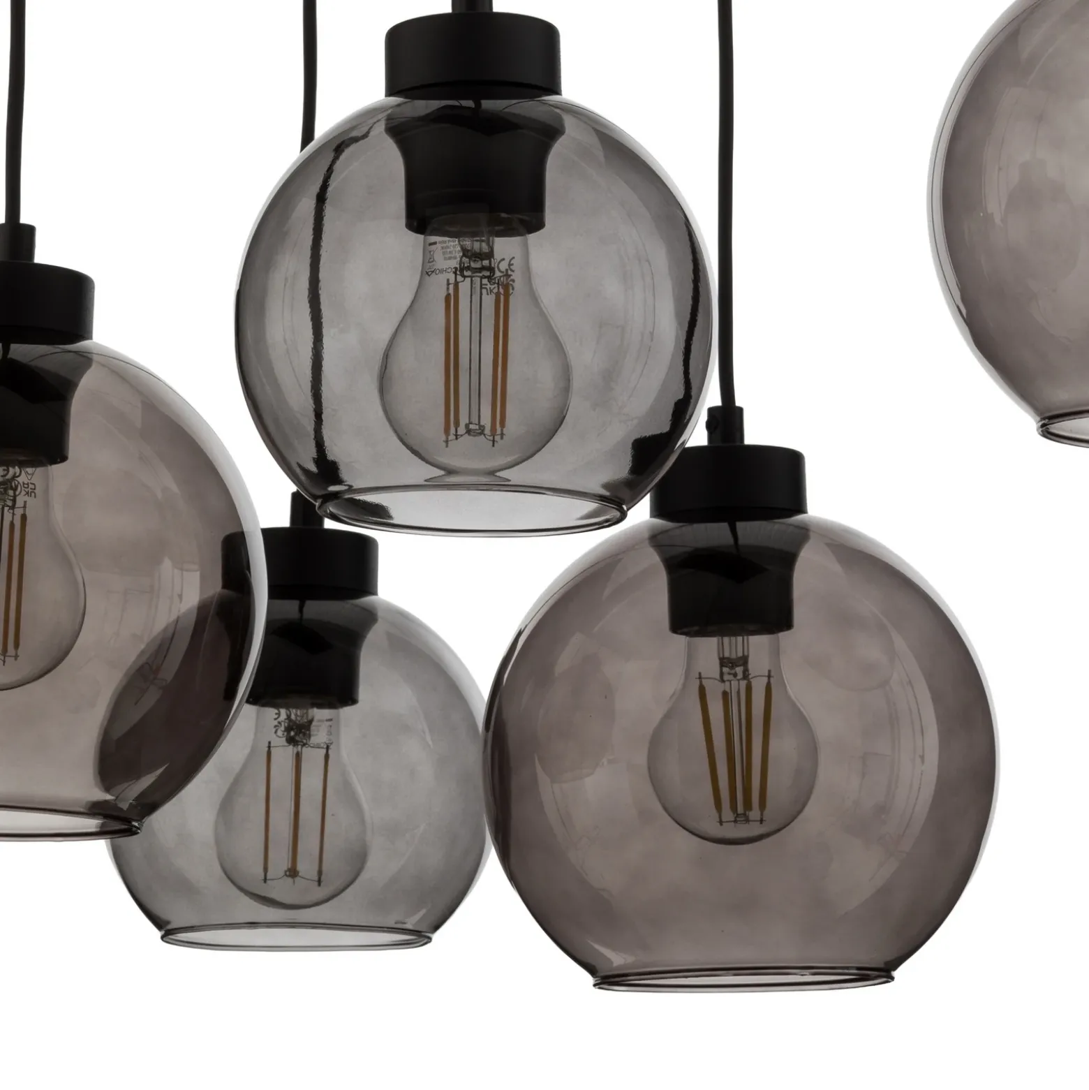 Lámpara colgante Cubus, gris humo, cristal, 74 cm de largo, 6 luces