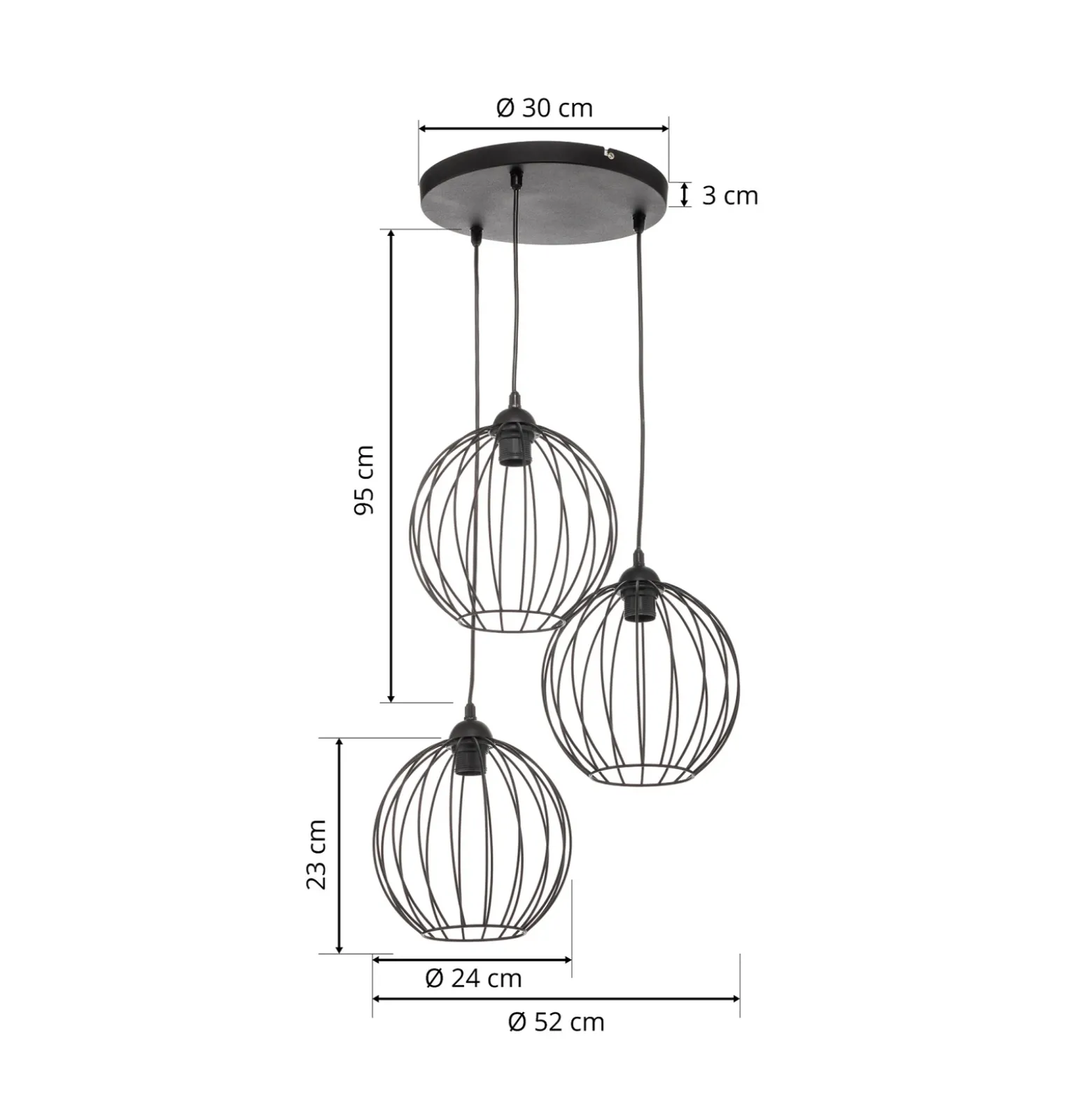 Lámpara colgante Cumera, 3 luces, redonda