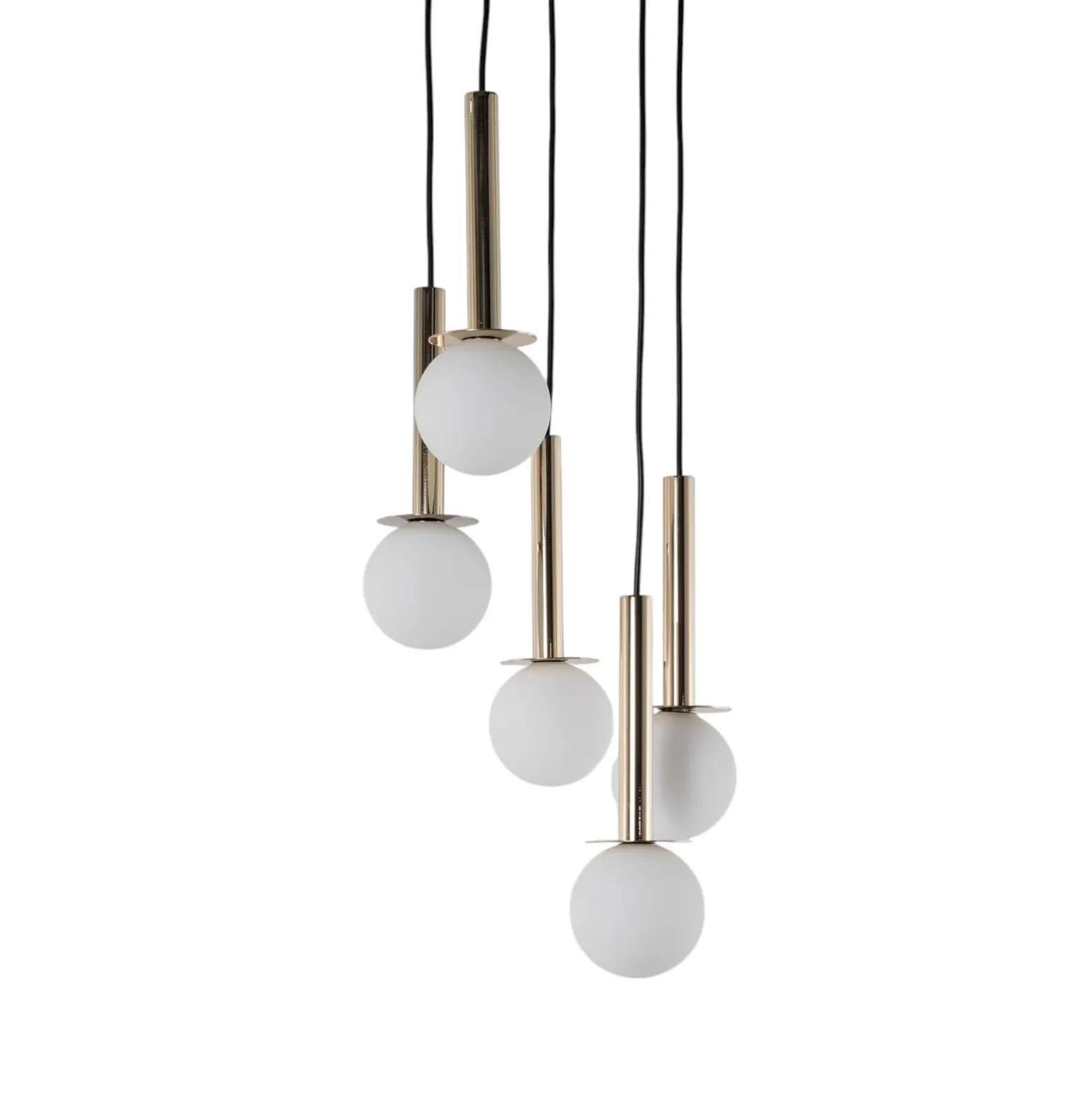 Lámpara colgante Daisy, 5 luces, dorada/blanca/negra, cristal