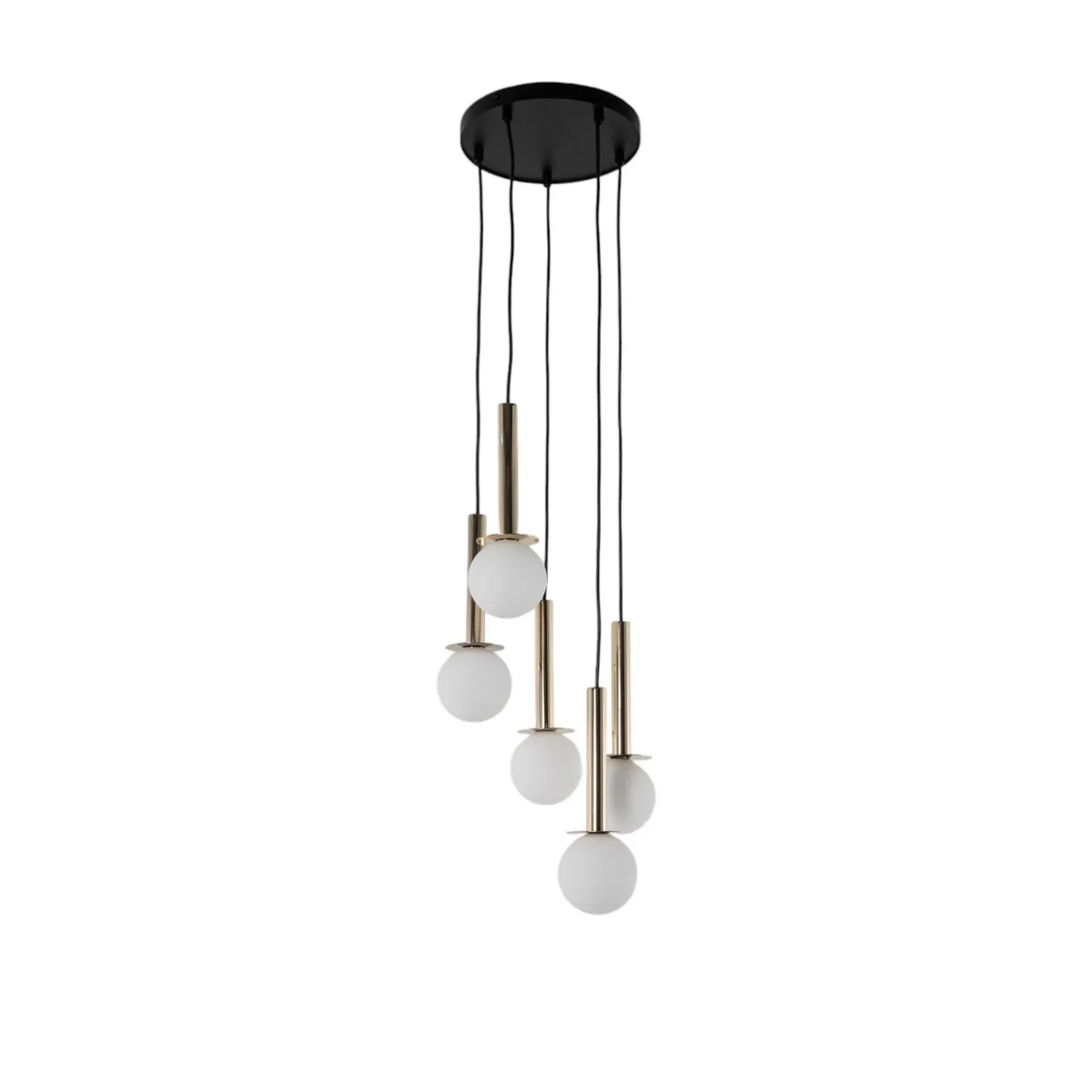 Lámpara colgante Daisy, 5 luces, dorada/blanca/negra, cristal