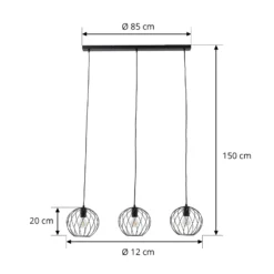 Lámpara colgante Danika de Lindby, 105 cm de largo, negra, metal