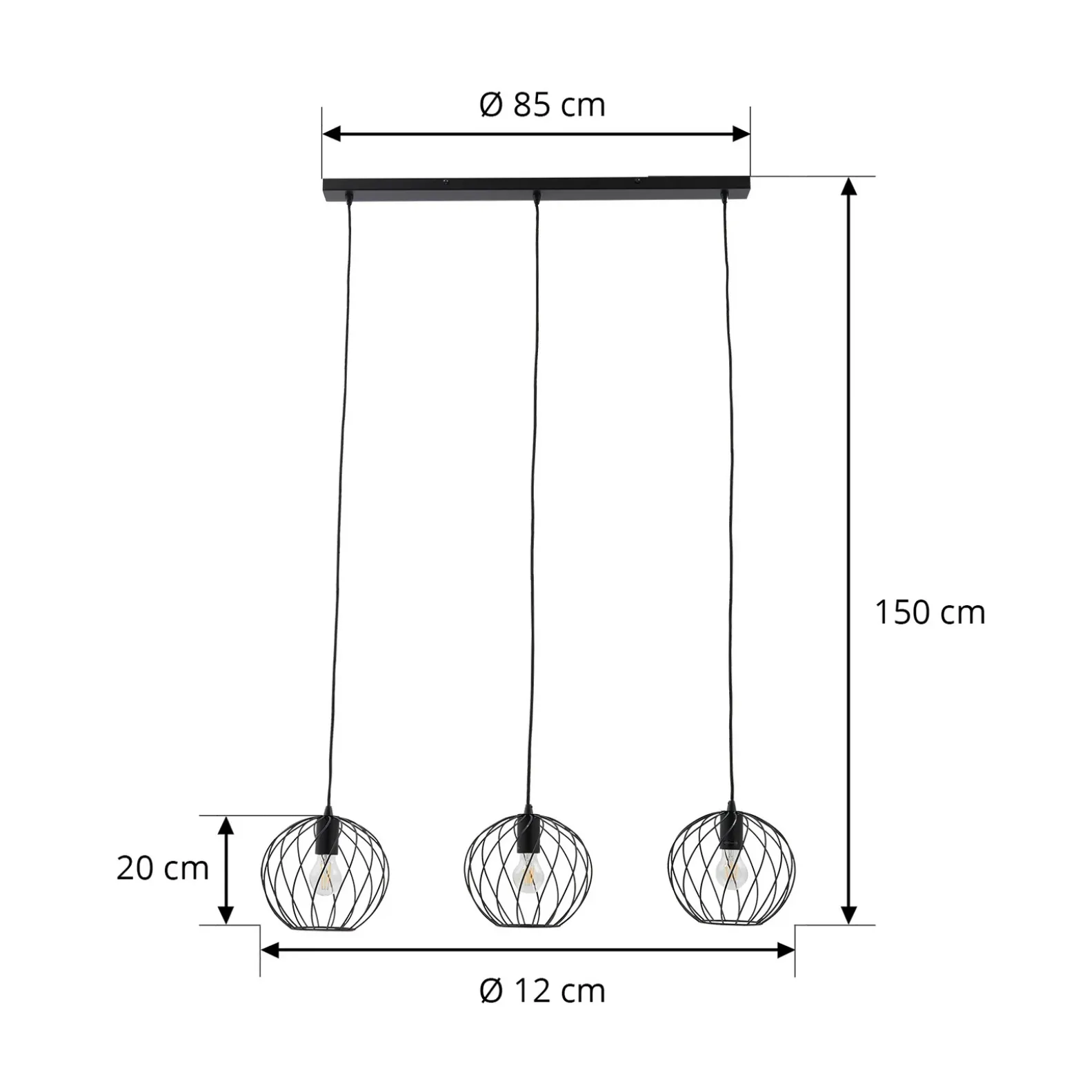 Lámpara colgante Danika de Lindby, 105 cm de largo, negra, metal