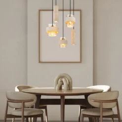 Lámpara colgante Daren, 5 luces, beige/ámbar/negro, E27 + GU10