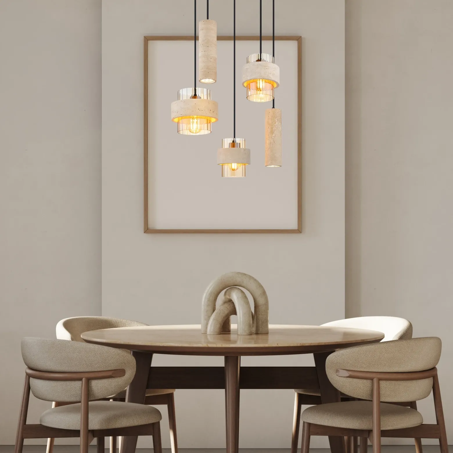 Lámpara colgante Daren, 5 luces, beige/ámbar/negro, E27 + GU10