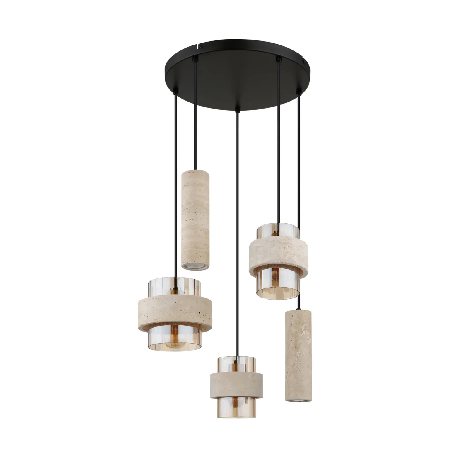 Lámpara colgante Daren, 5 luces, beige/ámbar/negro, E27 + GU10