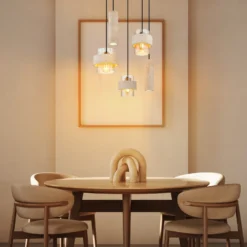 Lámpara colgante Daren, 5 luces, beige/ámbar/negro, E27 + GU10