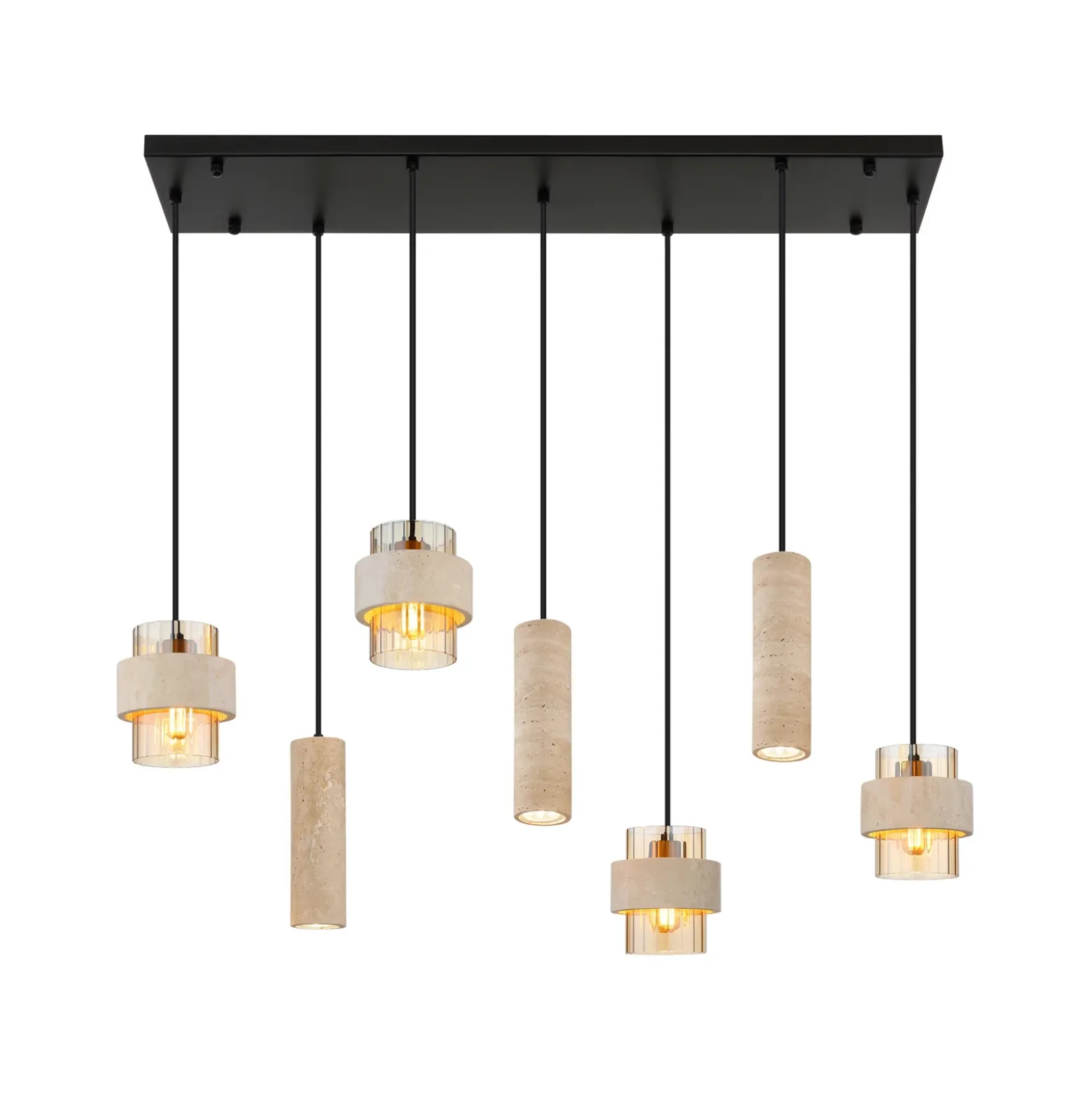 Lámpara colgante Daren, 7 luces, beige/ámbar/negro, E27 + GU10