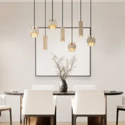 Lámpara colgante Daren, 7 luces, beige/ámbar/negro, E27 + GU10