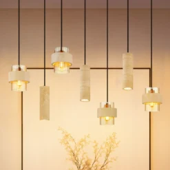 Lámpara colgante Daren, 7 luces, beige/ámbar/negro, E27 + GU10