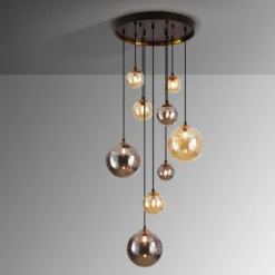 Lámpara colgante Dark, hierro, cristal, ámbar, humo, Ø 55 cm