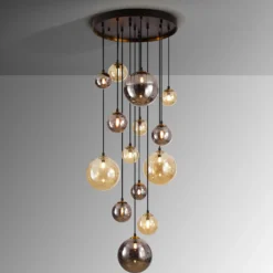 Lámpara colgante Dark, hierro, cristal, ámbar, humo, Ø 60 cm
