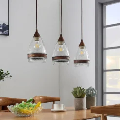 Lámpara colgante de cristal Lindby Millina, 70 cm, marrón óxido, 3 luces.