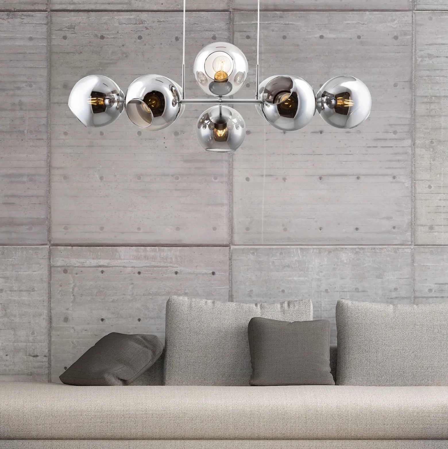 Lámpara colgante de cristal Pilar, 8 luces, gris ahumado