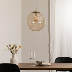 Lámpara colgante de cristal Sol, Ø 35cm, negro/ámbar