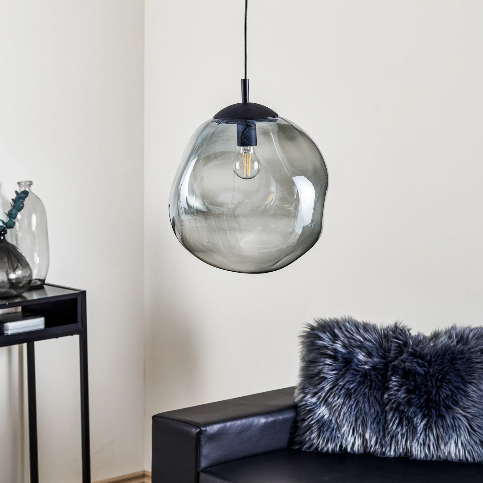 Lámpara colgante de cristal Sol, Ø 35cm, negro/gris humo