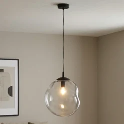 Lámpara colgante de cristal Sol, Ø 35cm, negro/gris humo