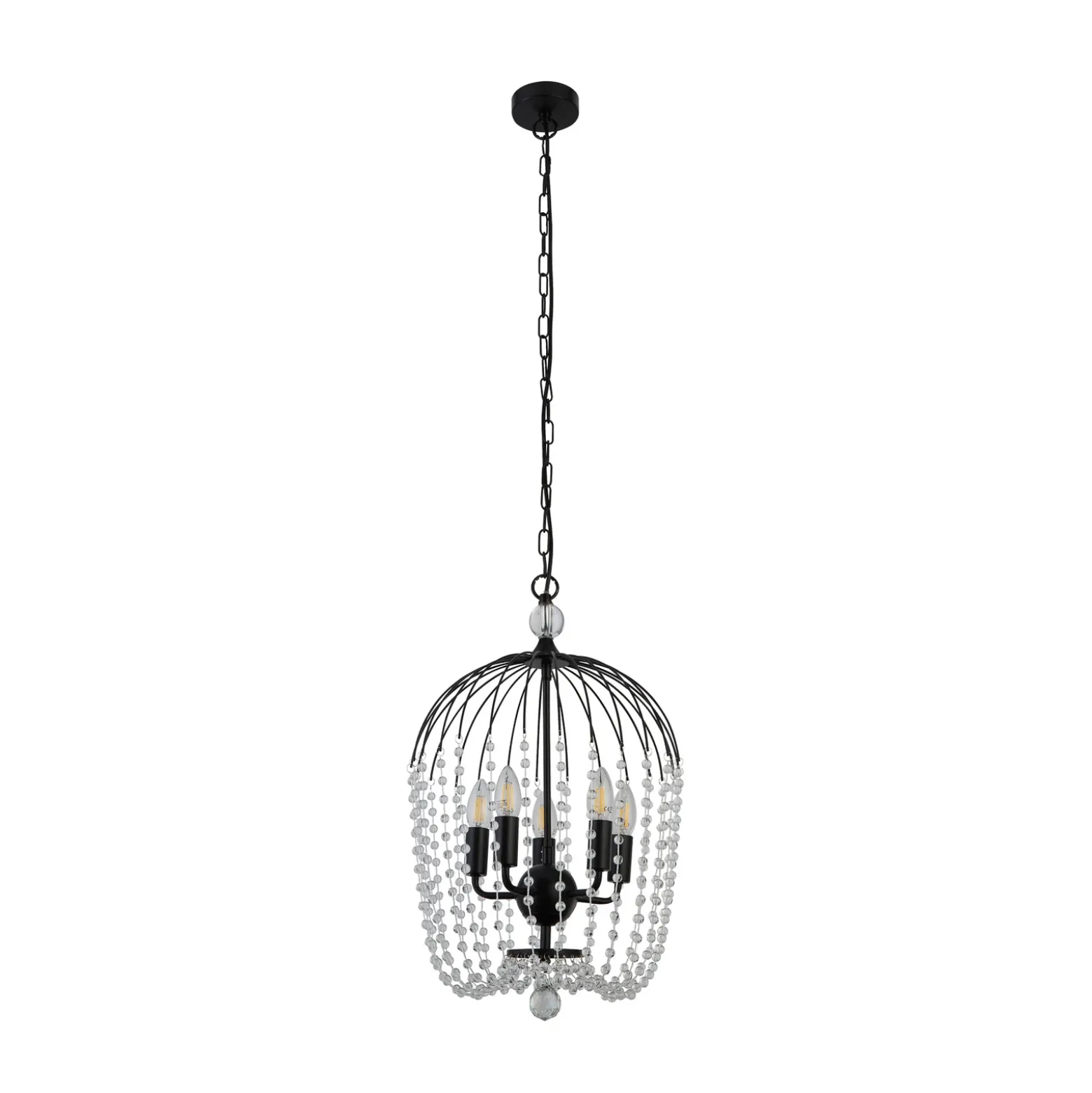 Lámpara colgante de ducha, negra/clara, cristal, E14, Ø 36cm