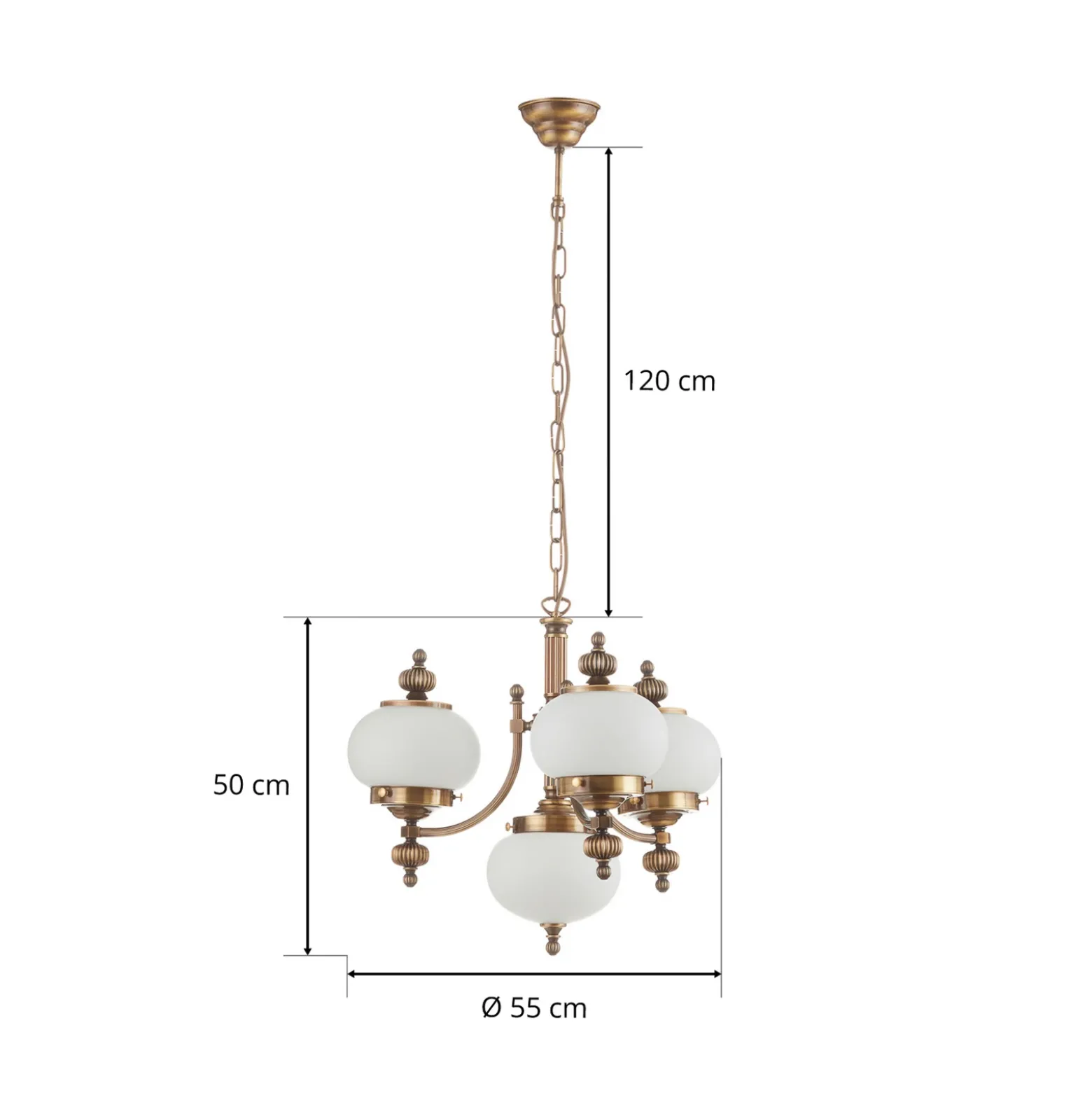 Lámpara colgante Delia, latón envejecido, 4 luces