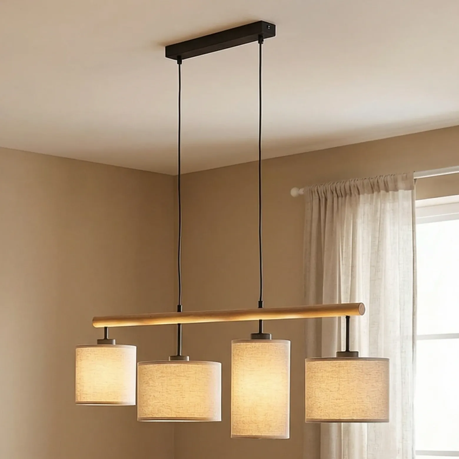 Lámpara colgante Deva Nature, 4 luces, textil