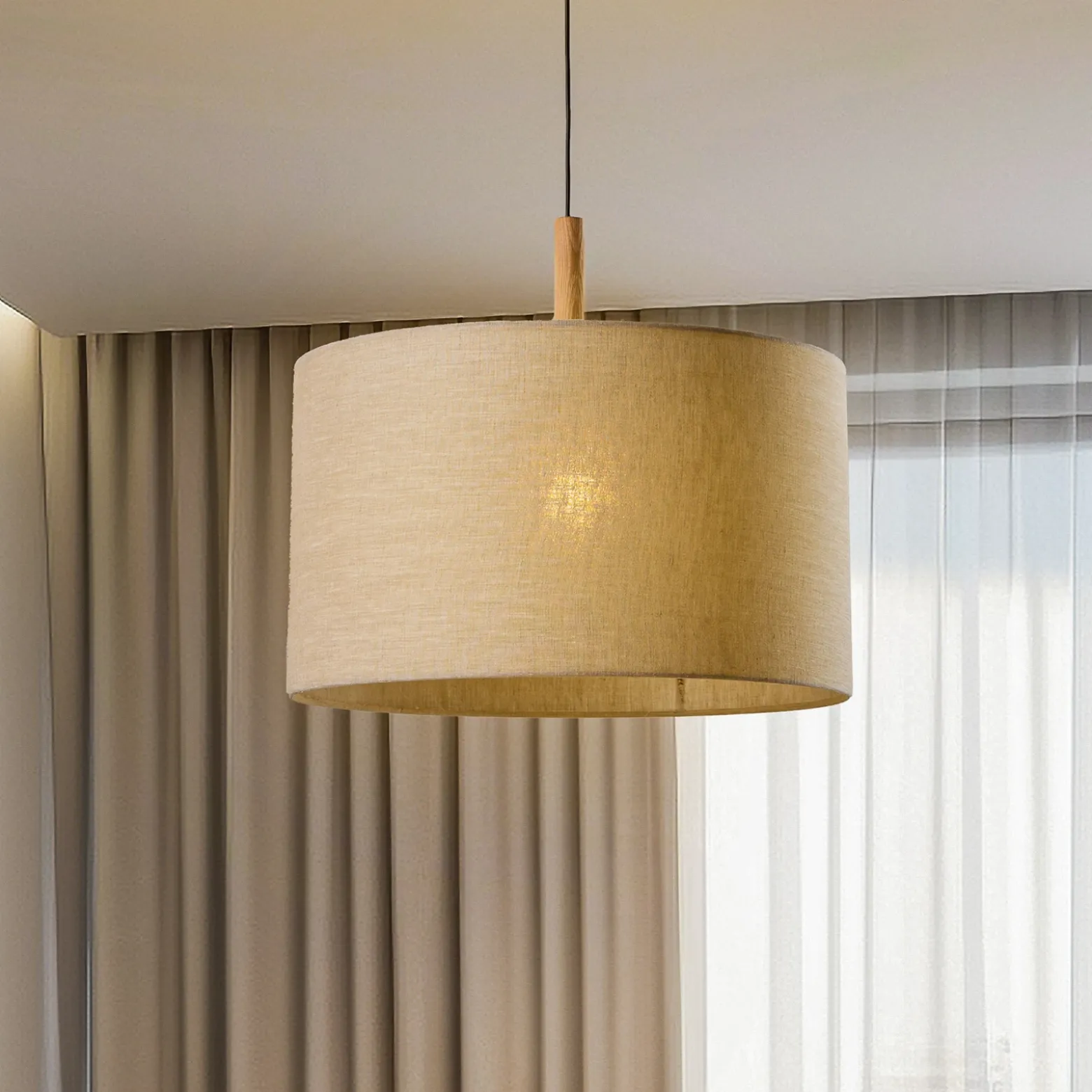 Lámpara colgante Deva Nature, 1 luz, pantalla textil