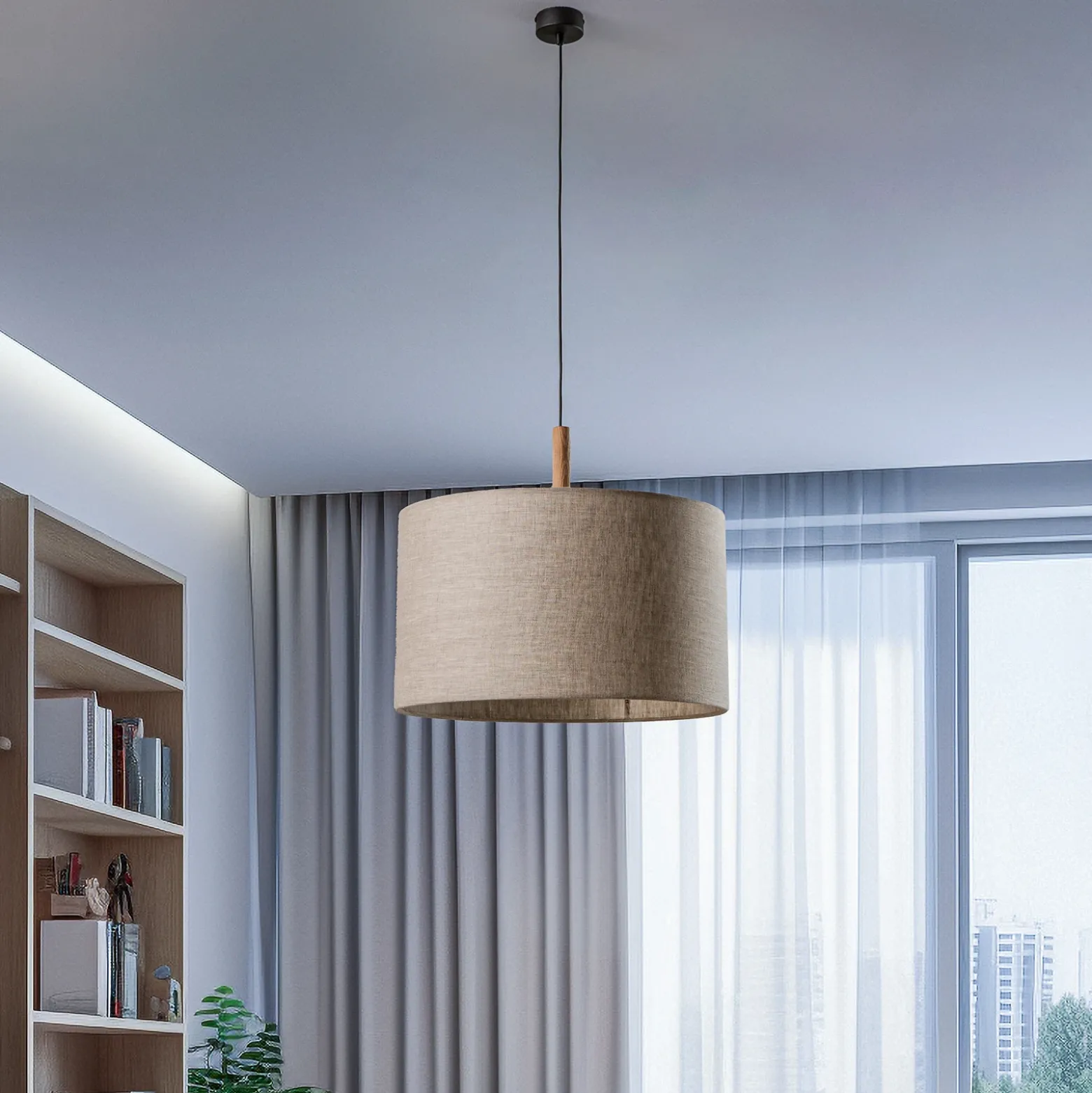 Lámpara colgante Deva Nature, 1 luz, pantalla textil