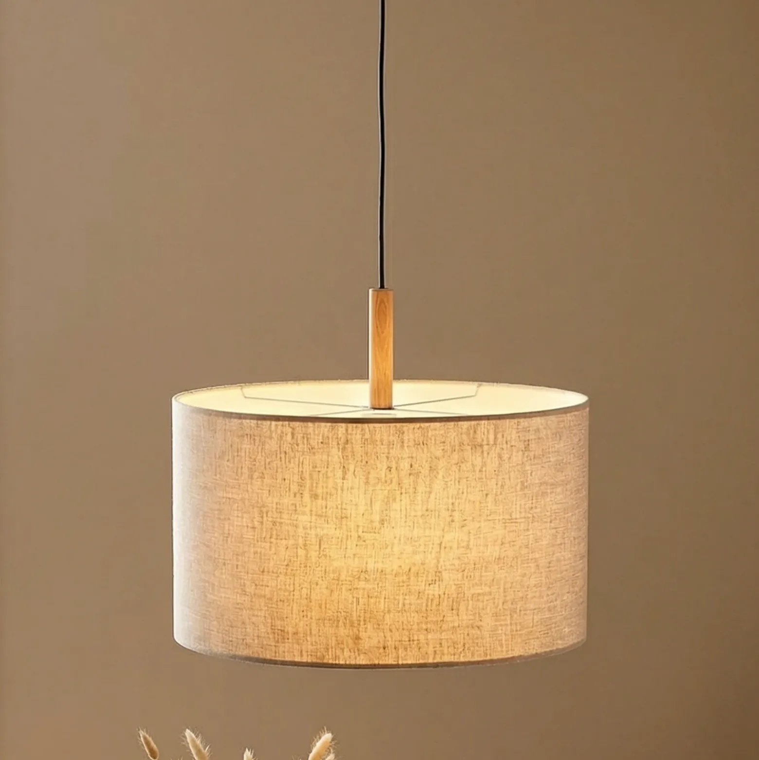 Lámpara colgante Deva Nature, 1 luz, pantalla textil
