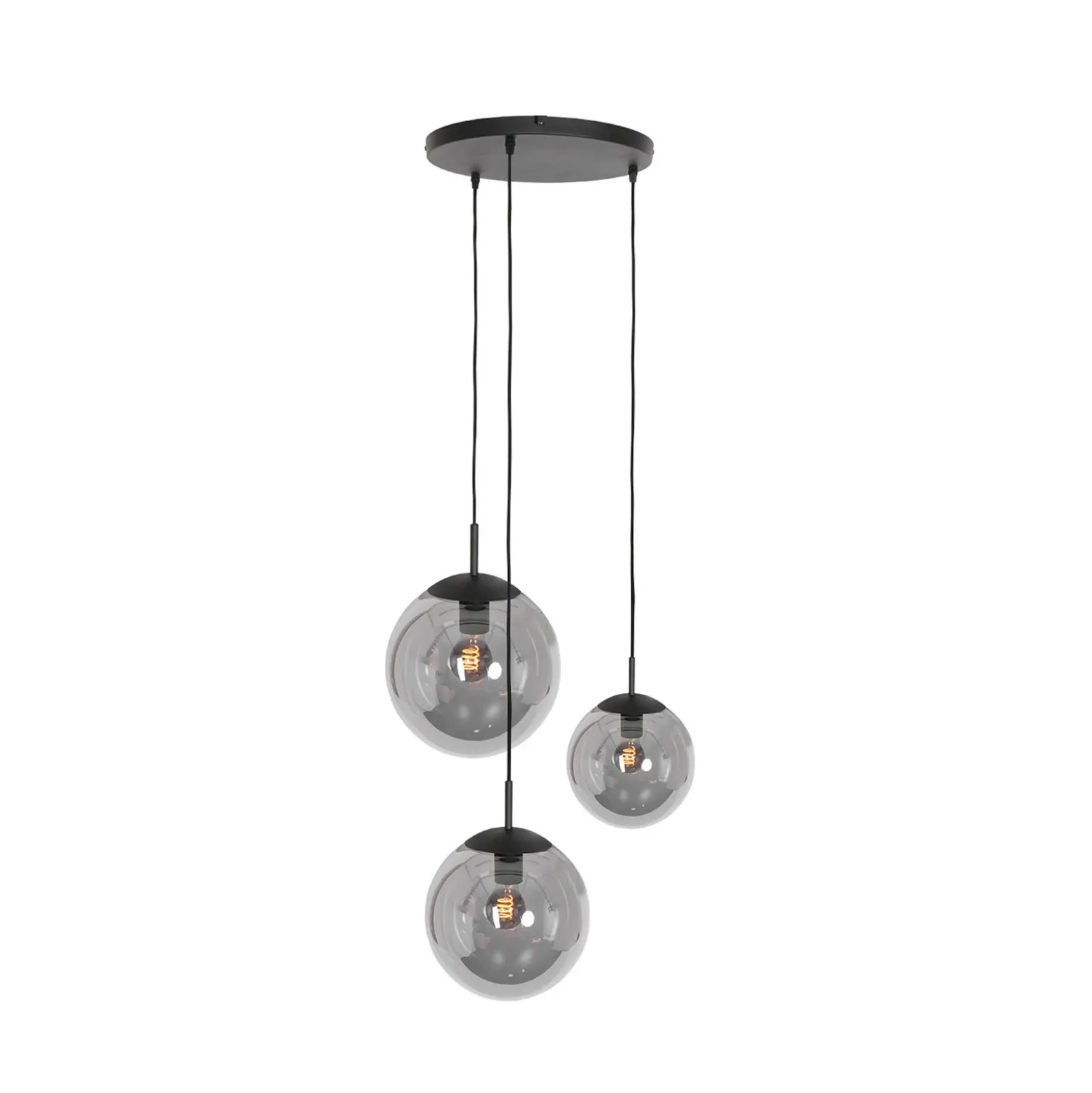 Lámpara colgante de vidrio Bollique negro, 3 luces