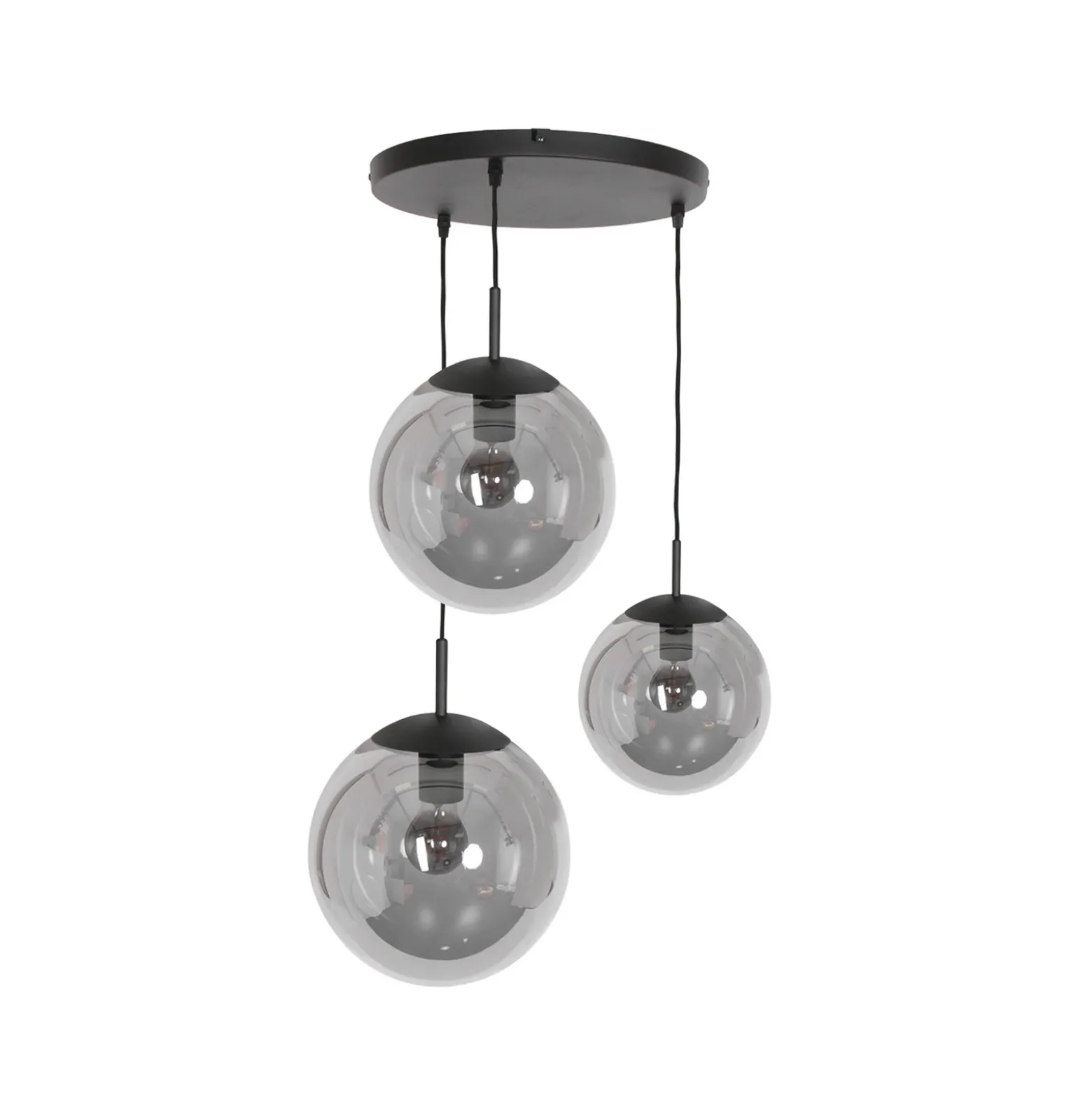 Lámpara colgante de vidrio Bollique negro, 3 luces