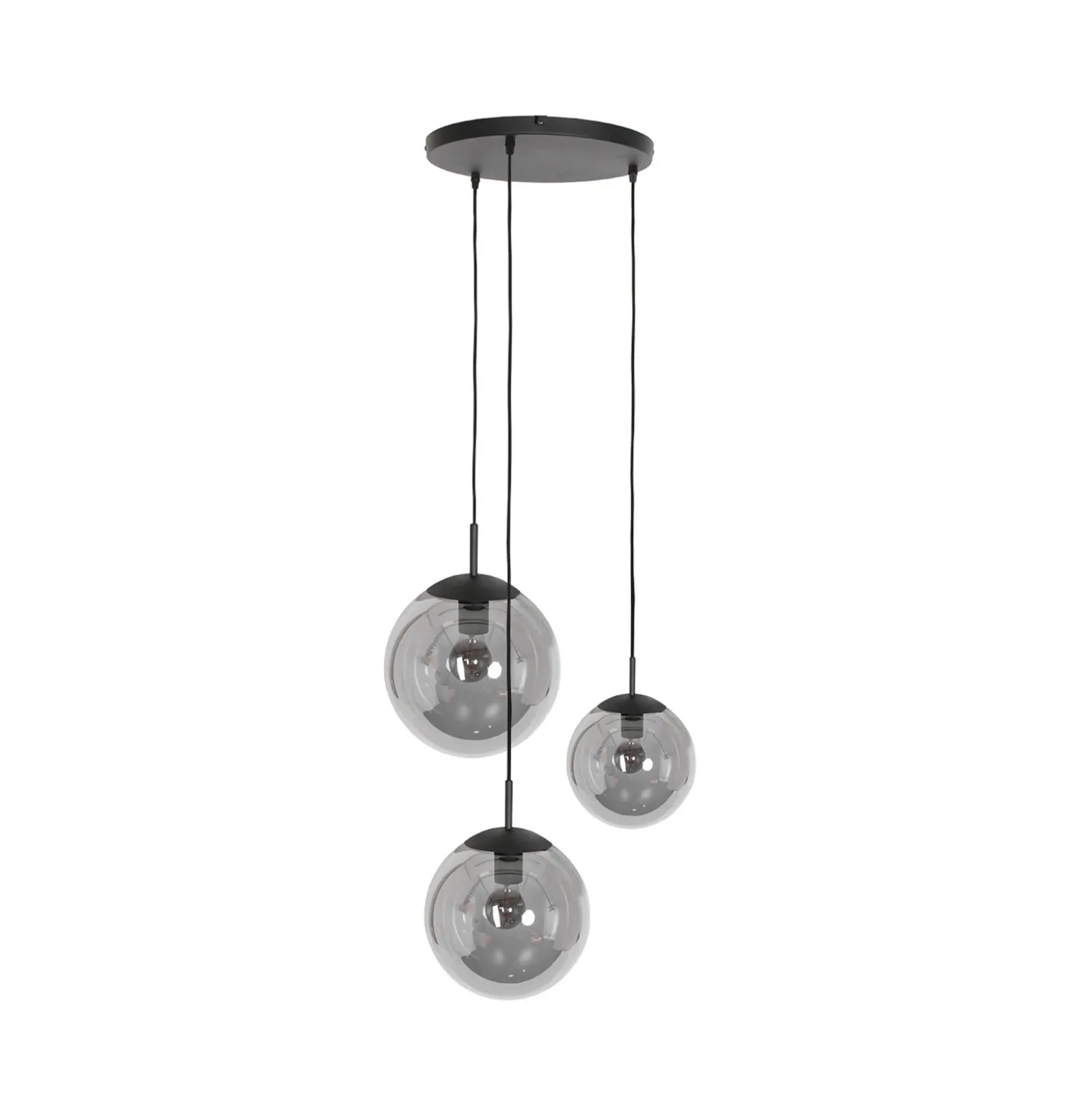 Lámpara colgante de vidrio Bollique negro, 3 luces