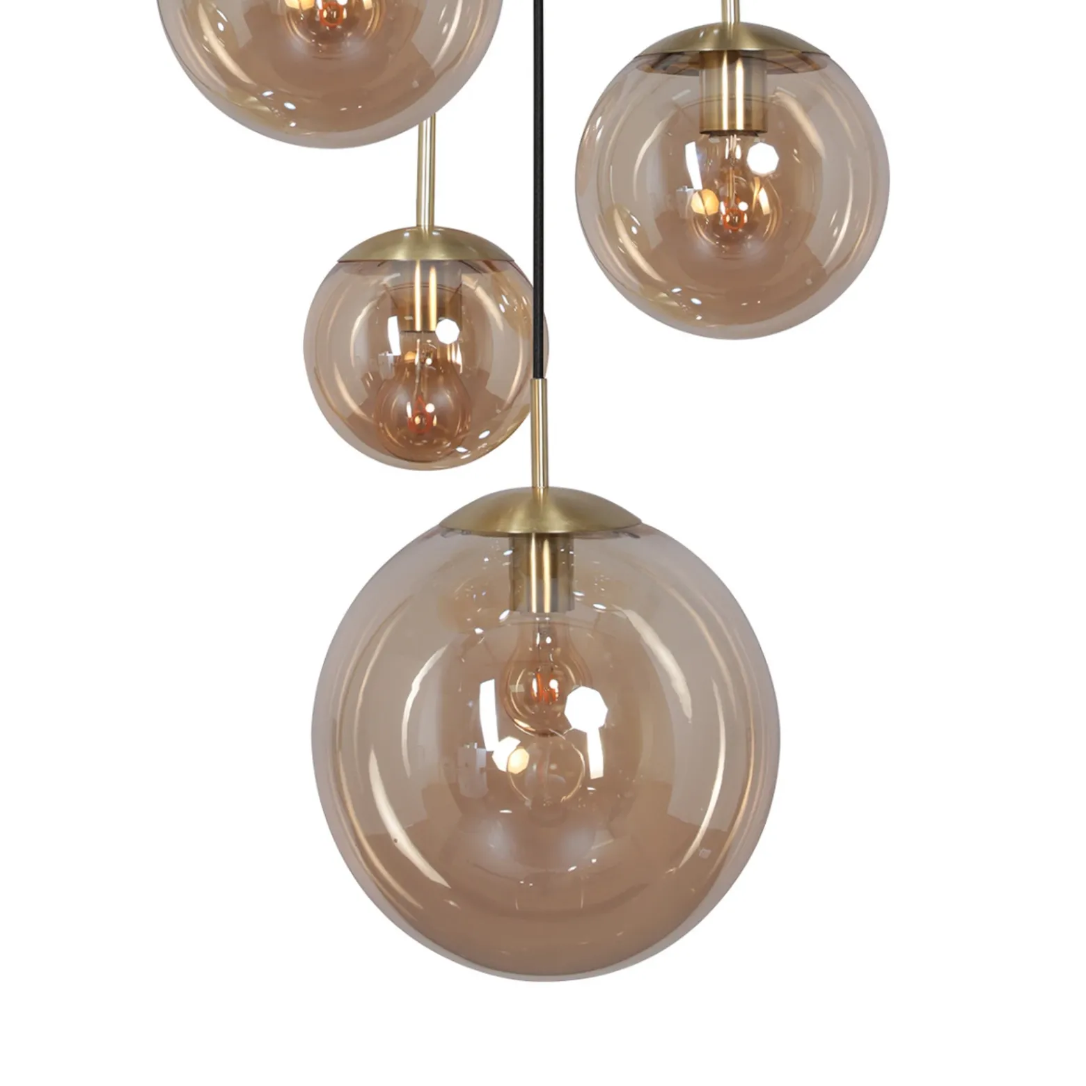 Lámpara colgante de vidrio Glsabol, latón, 5 luces