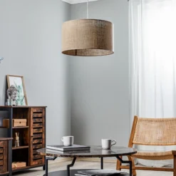 Lámpara colgante de yute cilindro marrón natural Ø40cm 1 luz.