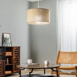 Lámpara colgante de yute cilindro marrón natural Ø40cm 1 luz.