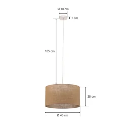Lámpara colgante de yute cilindro marrón natural Ø40cm 1 luz.