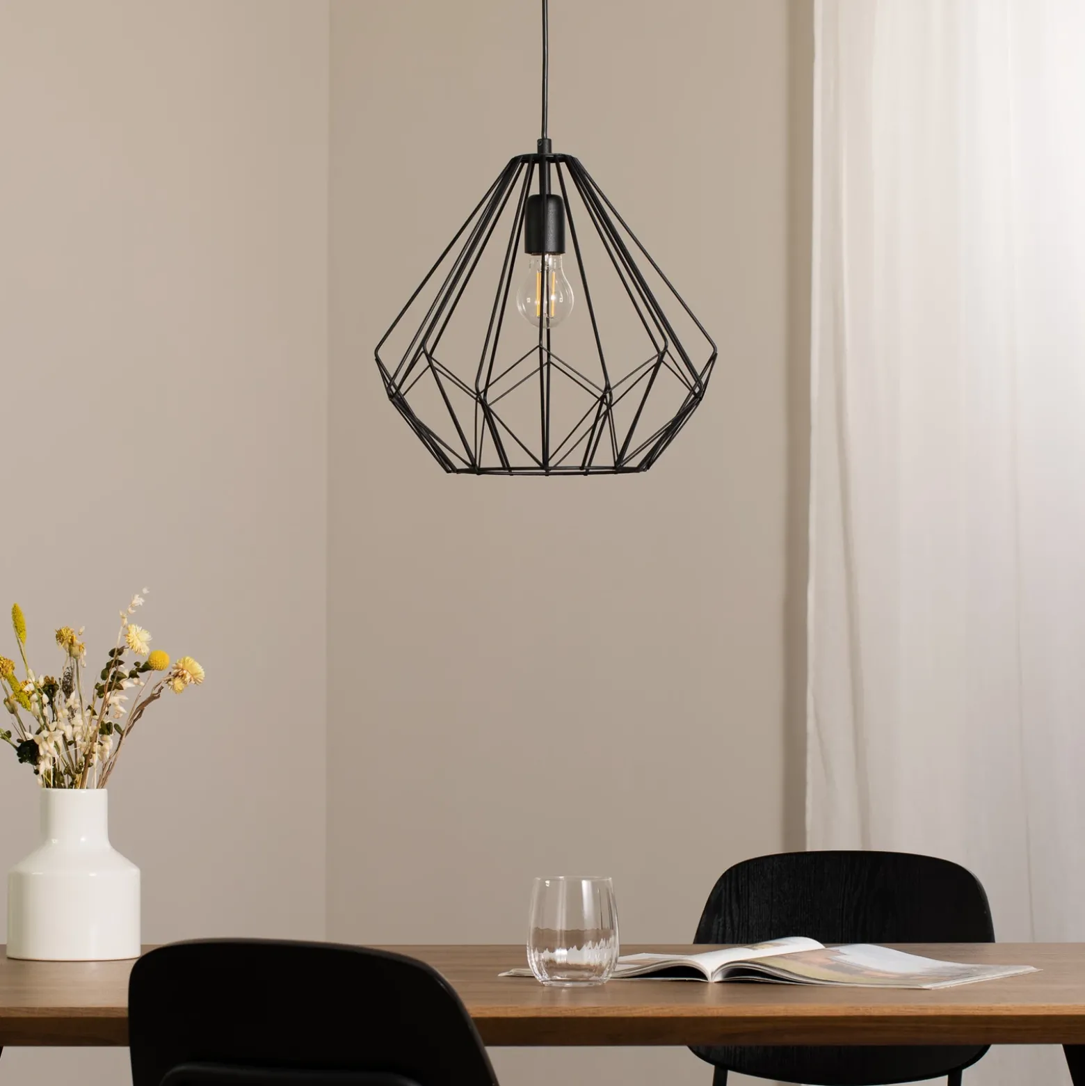 Lámpara colgante Diamond, negro, metal, Ø 37 cm, E27