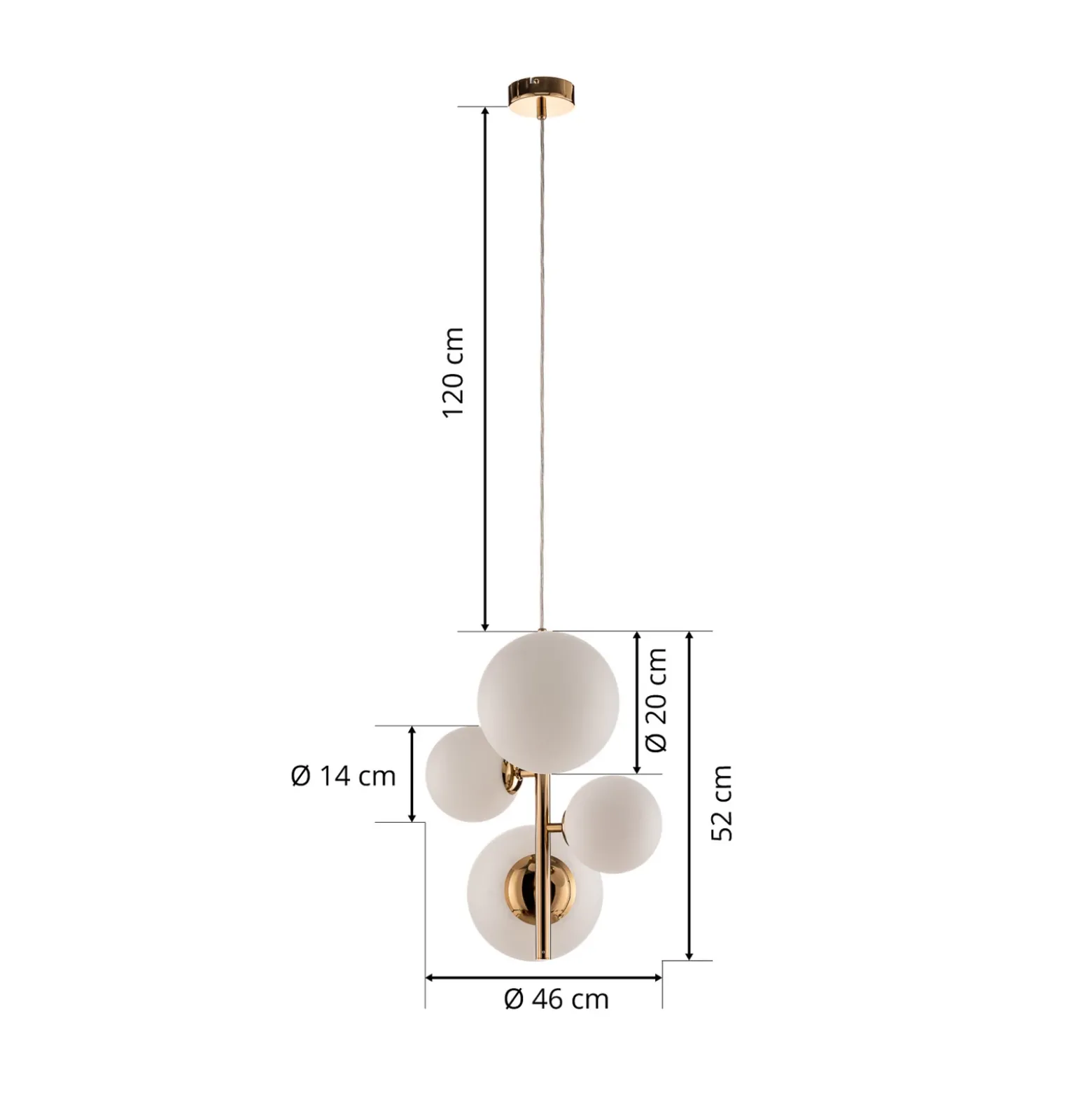 Lámpara colgante Dione, de 4 luces, dorada