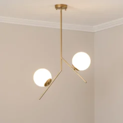 Lámpara colgante Dolunay, 43 cm de largo, 2 luces, color dorado, E27