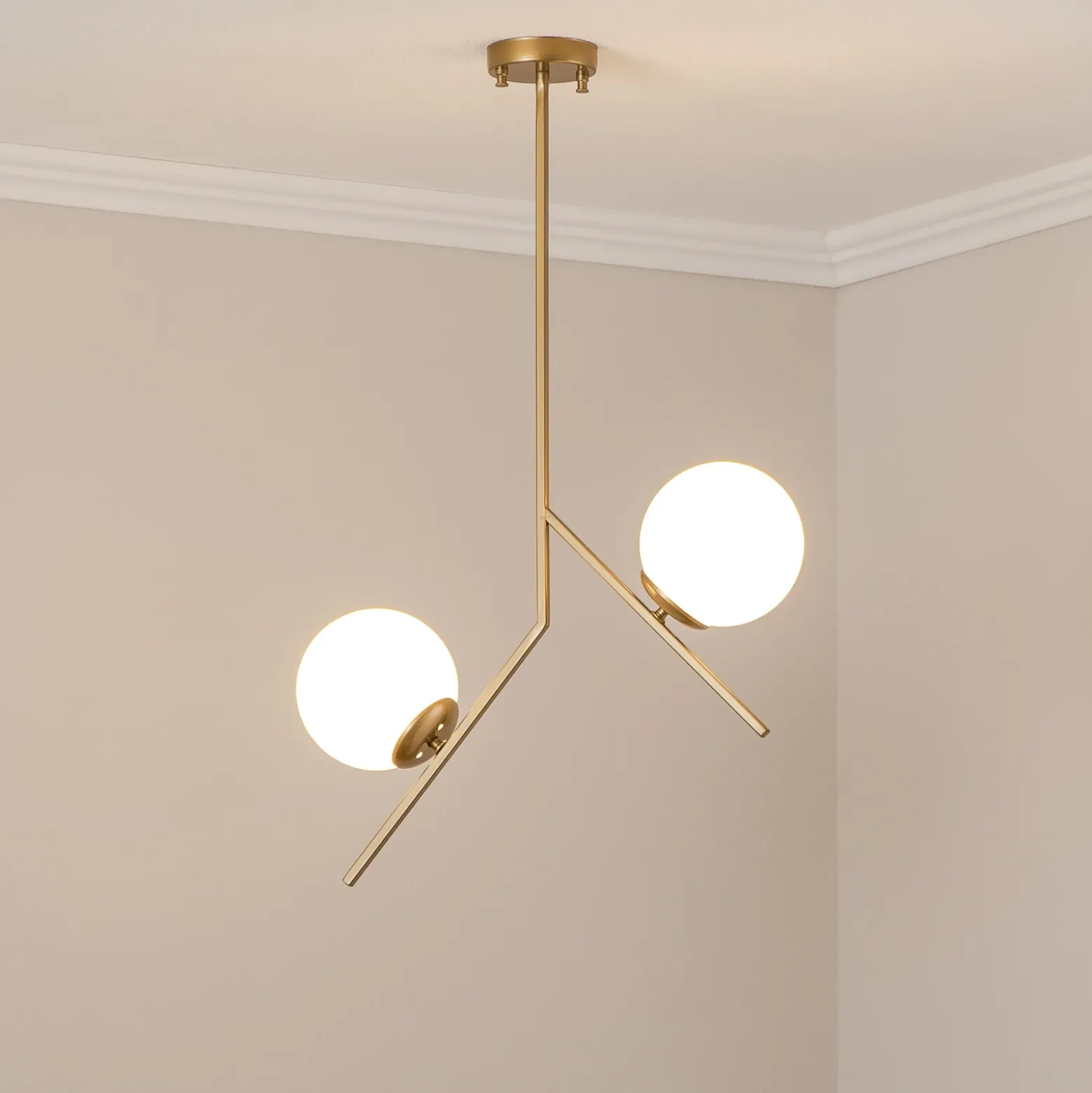 Lámpara colgante Dolunay, 43 cm de largo, 2 luces, color dorado, E27