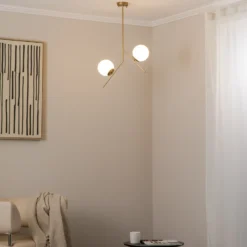 Lámpara colgante Dolunay, 43 cm de largo, 2 luces, color dorado, E27