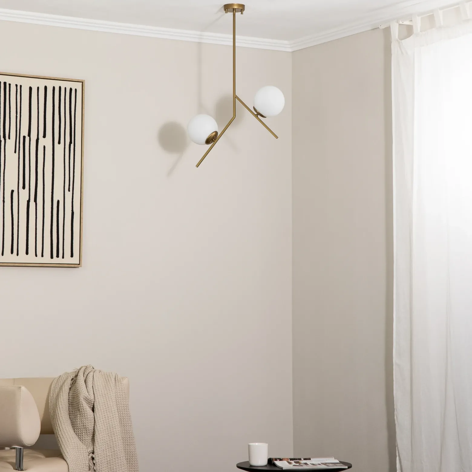 Lámpara colgante Dolunay, 43 cm de largo, 2 luces, color dorado, E27