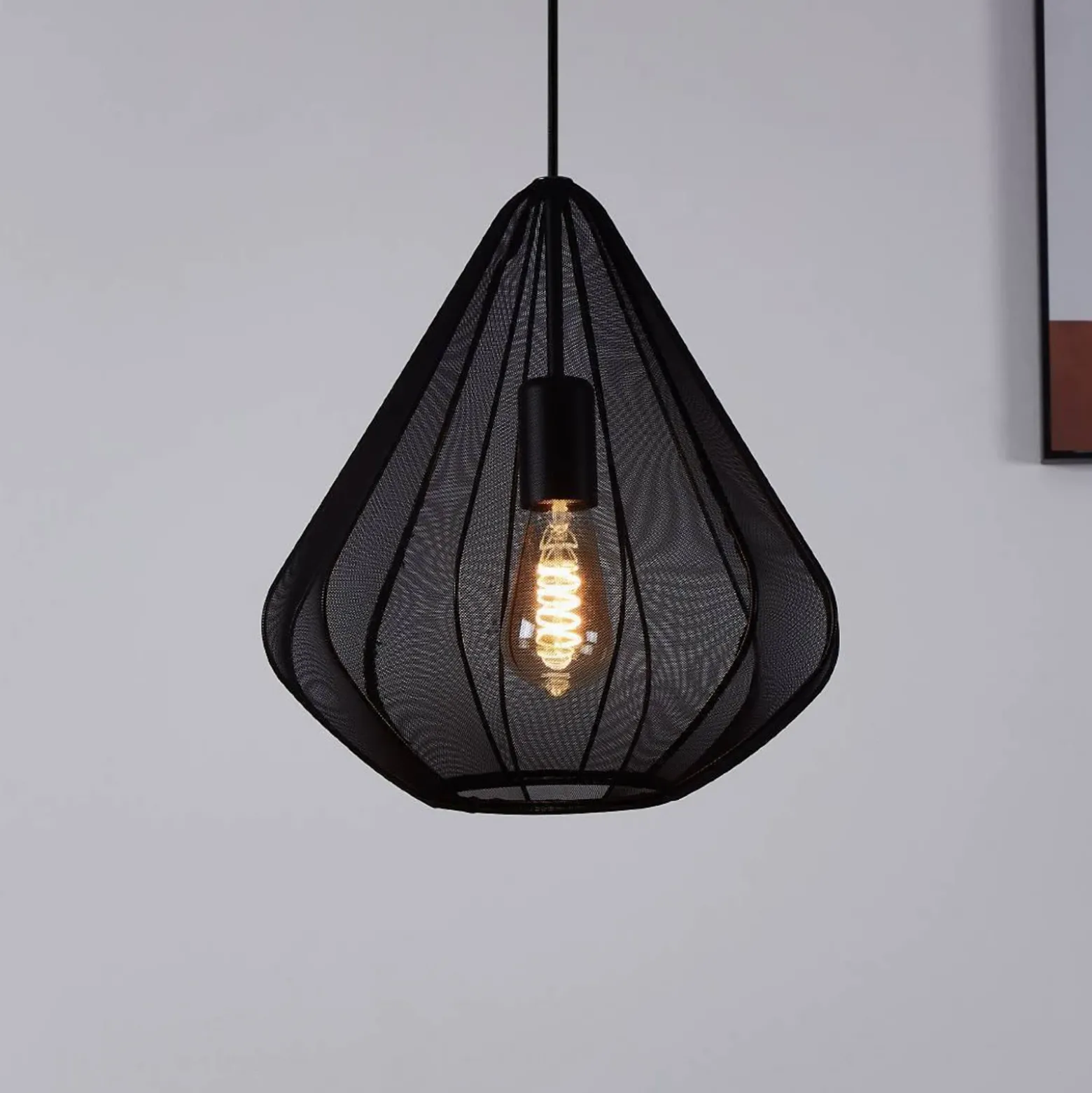 Lámpara colgante Dolwen, negra, Ø 33,5 cm, tela