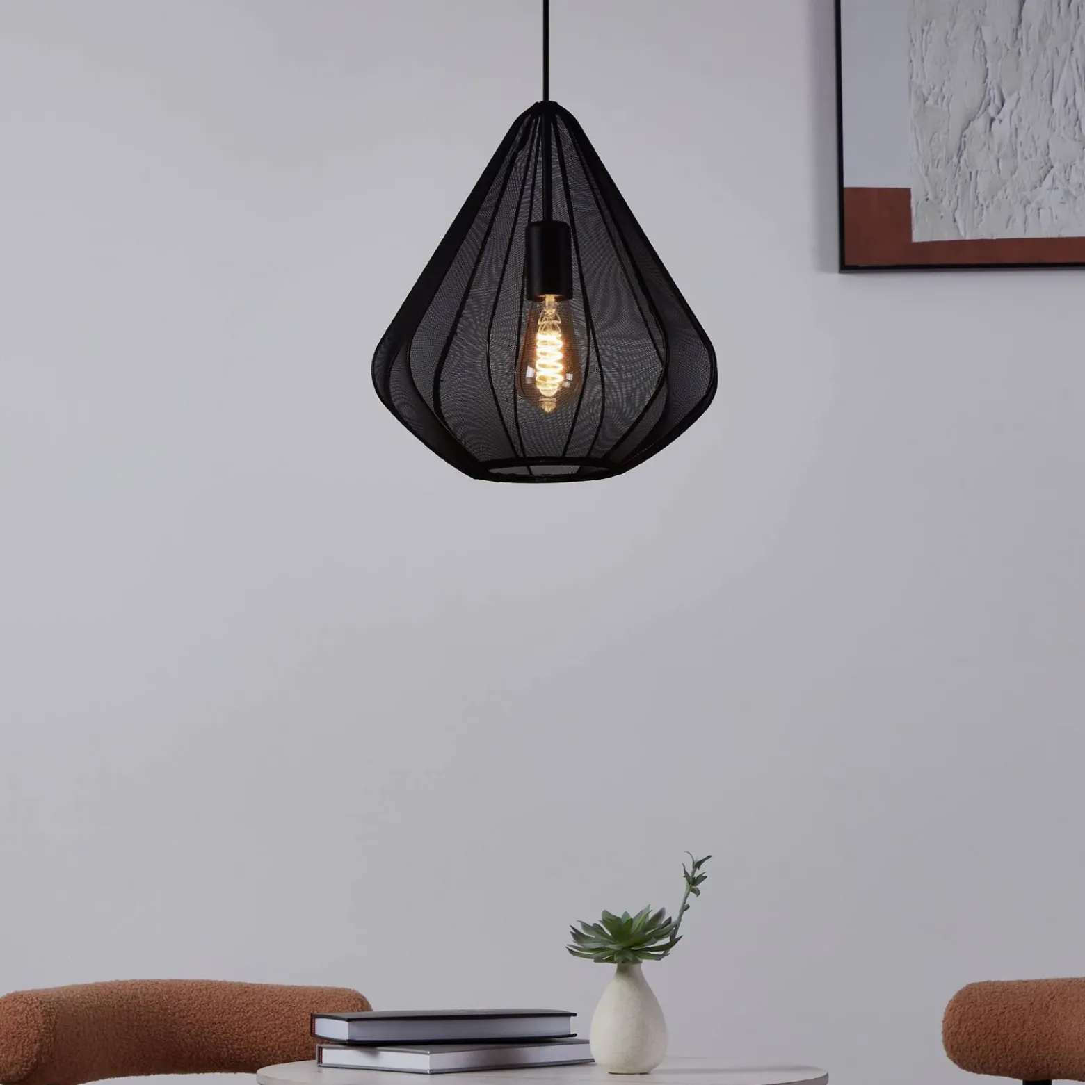 Lámpara colgante Dolwen, negra, Ø 33,5 cm, tela