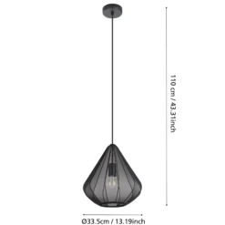 Lámpara colgante Dolwen, negra, Ø 33,5 cm, tela