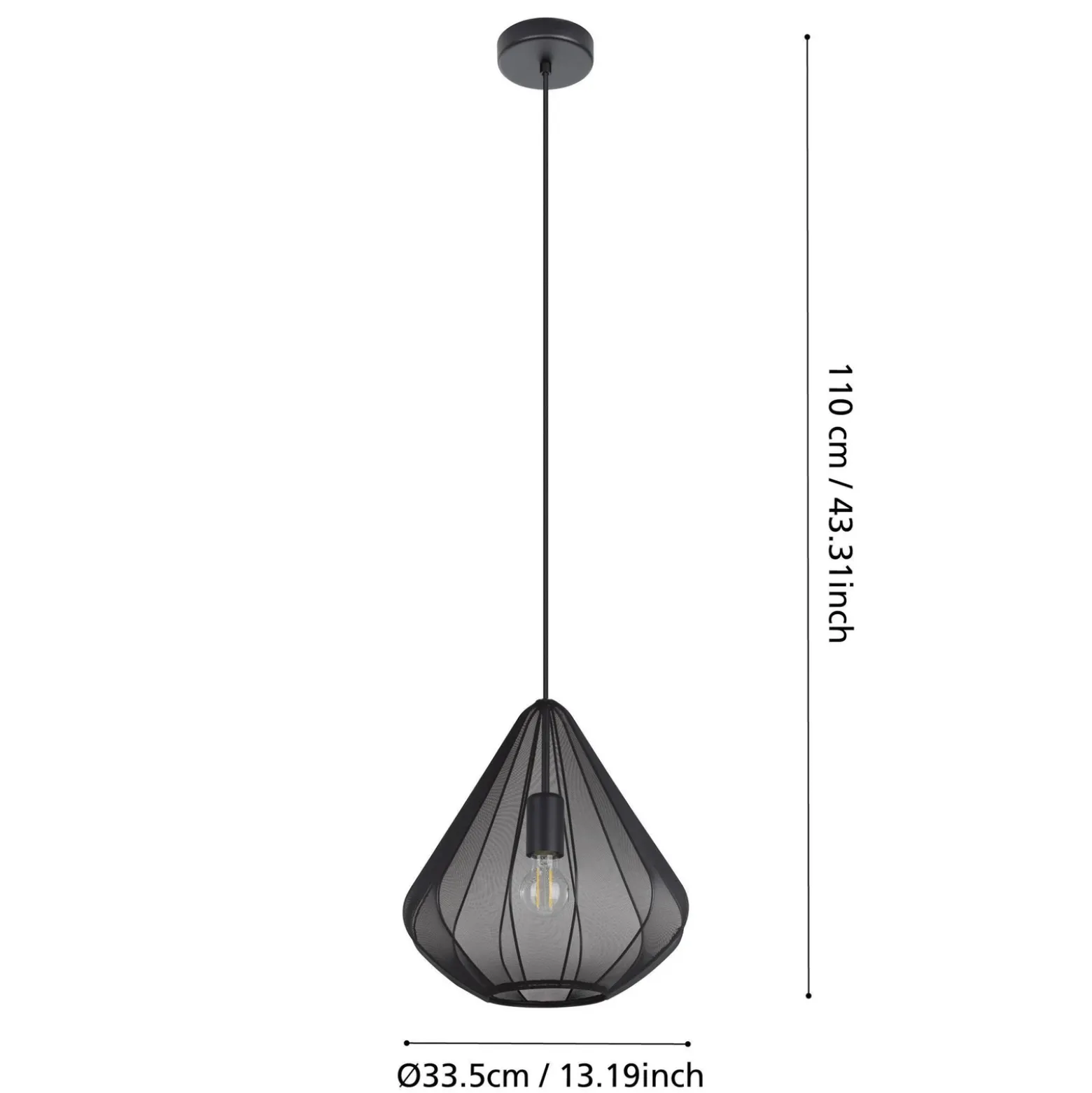 Lámpara colgante Dolwen, negra, Ø 33,5 cm, tela