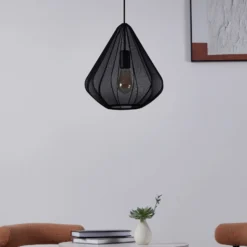 Lámpara colgante Dolwen, negra, Ø 33,5 cm, tela