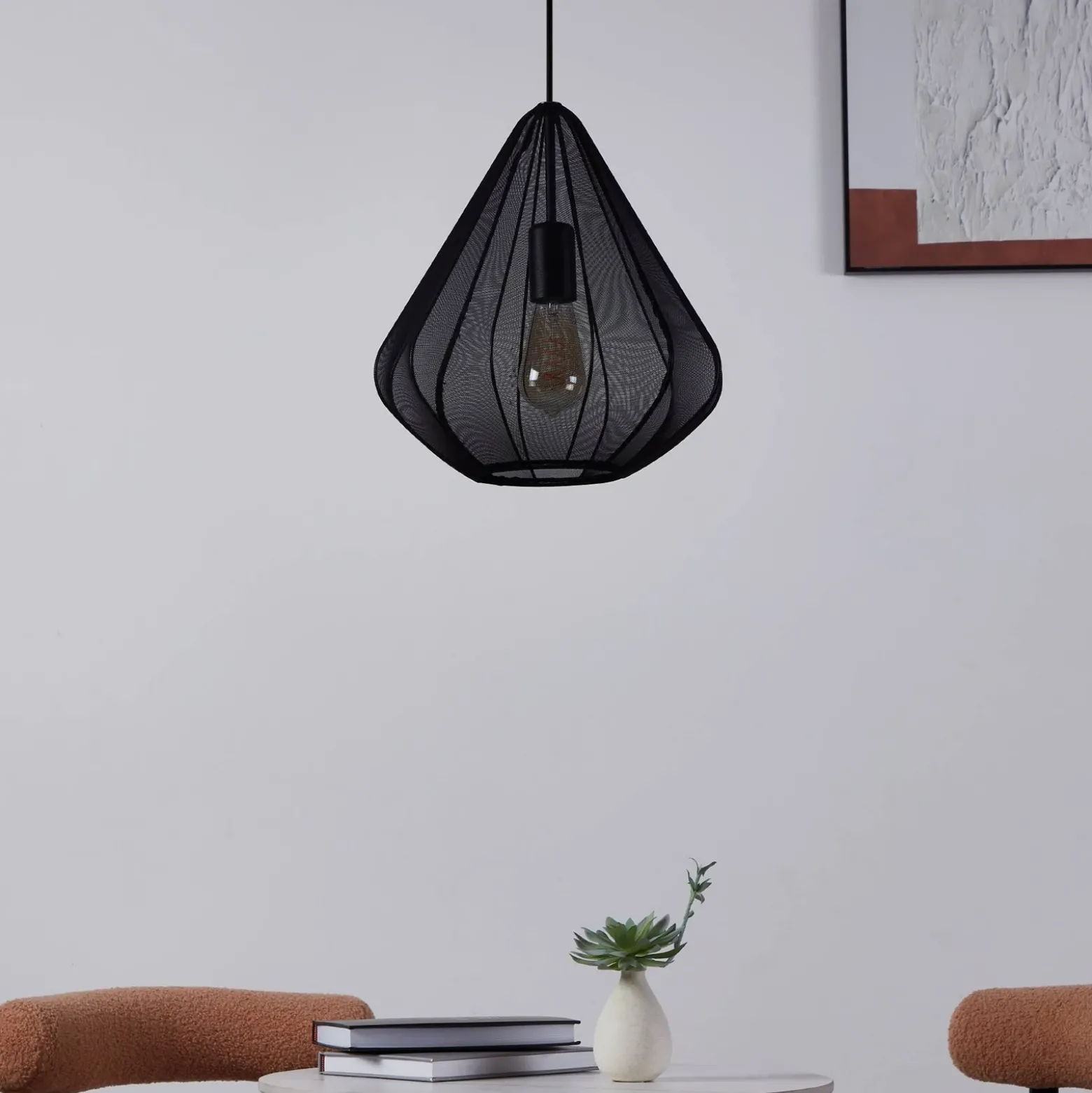 Lámpara colgante Dolwen, negra, Ø 33,5 cm, tela