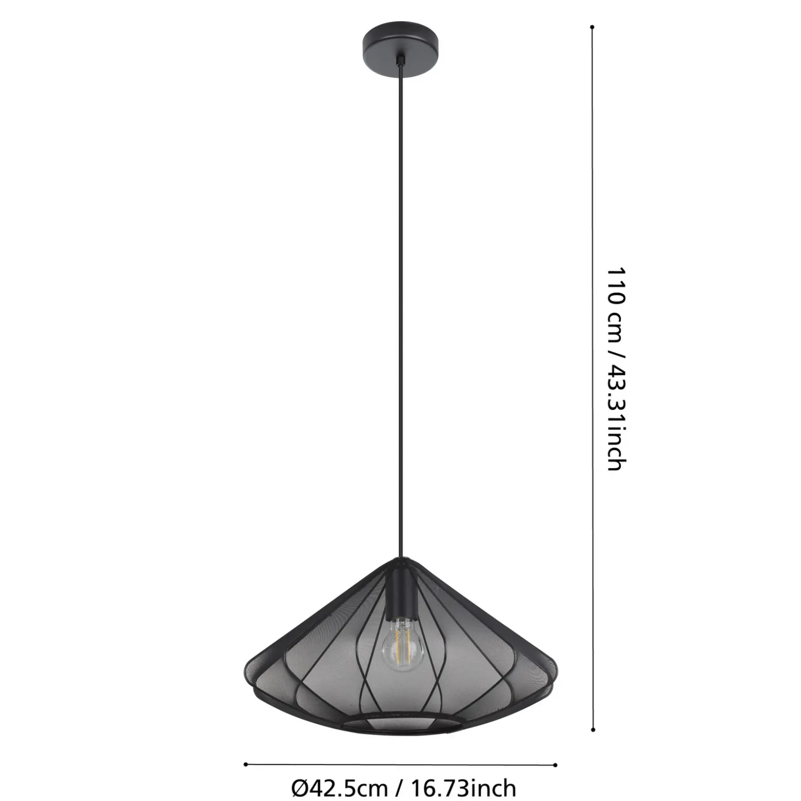 Lámpara colgante Dolwen, negra, Ø 42,5 cm, tela