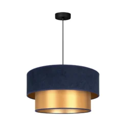 Lámpara colgante Dorina, azul oscuro/dorado, Ø 45 cm, tejido, E27